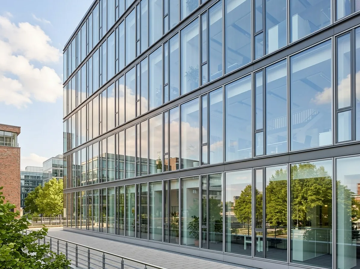Klare Glasfassade eines Bürogebäudes in Hamburg